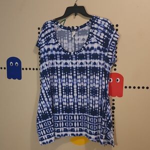 Olivia Blu Tie-Dye Blue White Top 3X